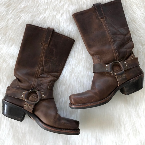 Frye Shoes - Frye brown leather harness boots • mid calf